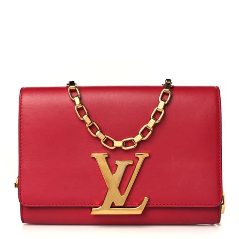 LOUIS VUITTON Calfskin Chain Louise MM Red 